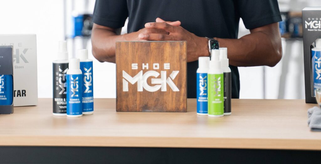 Shoe MG Kproducts on a table for demonstration