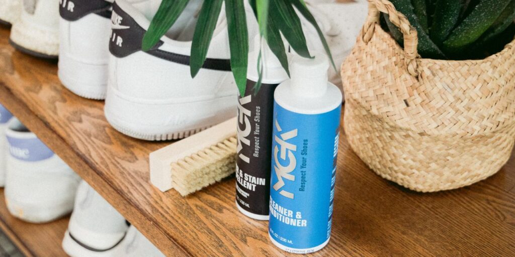 Shoe MGK Clean and Protect Kit under house plant